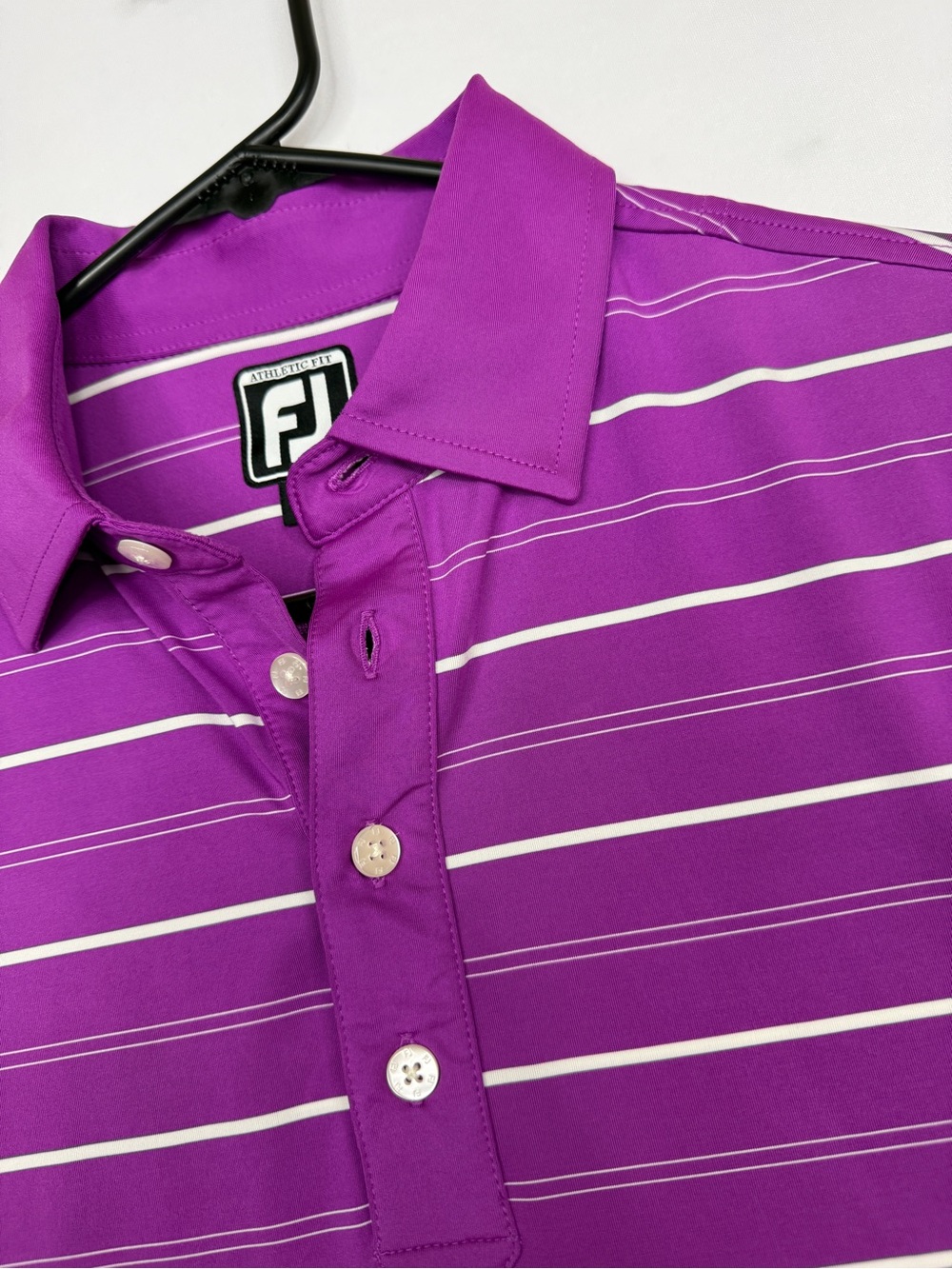 FootJoy FJ Golf Men's Size M Purple Striped Performance Polo Athletic Fit